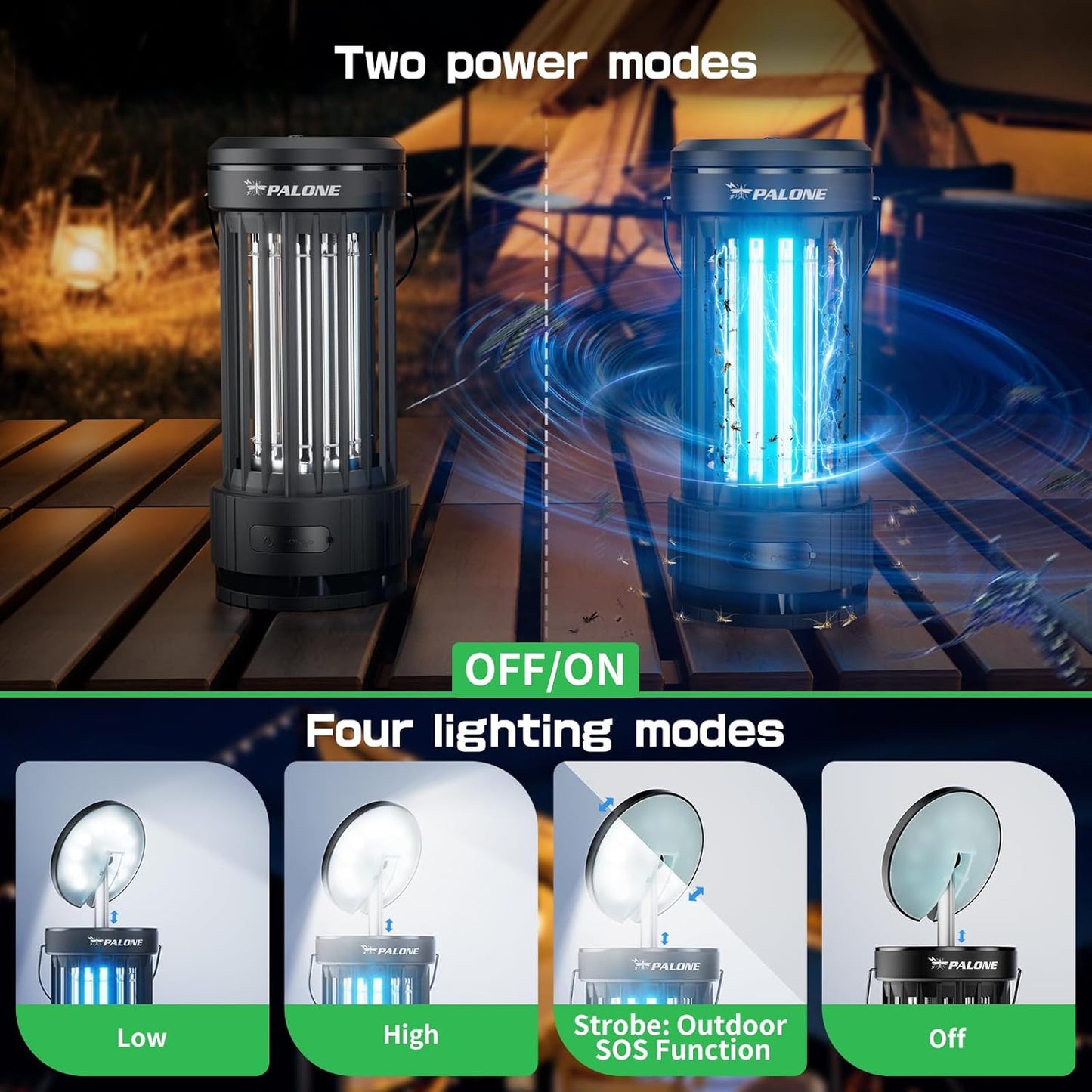 PALONE Bug Zapper, 4000mAh Electric Bug Zapper with LED Light, Retractable Fly Zapper with 3 Levels of Lighting Intensity Used for Indoor Outdoor