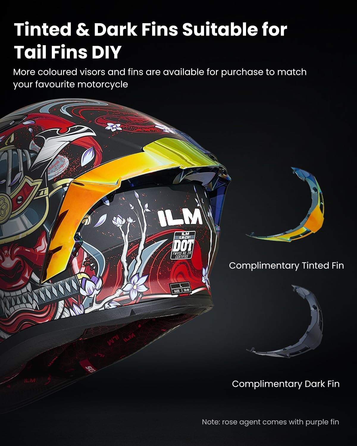 ILM Motorcycle Helmet Full Face with Pinlock Compatible Clear&Tinted Visors and Fins Street Bike Motocross Casco DOT(Armor Red, Large) - PuriLite