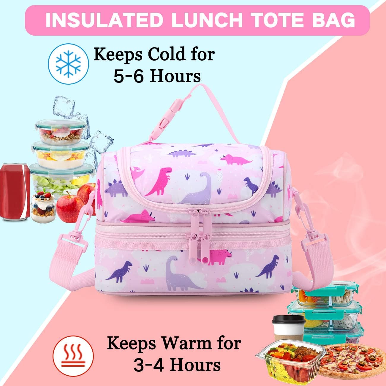VASCHY Lunch Box Bag Men, Insulated Two Compartments Bento Cooler Bags for Adults/Women/Kids for School,Daycare,Kindergarten,Picnic Black