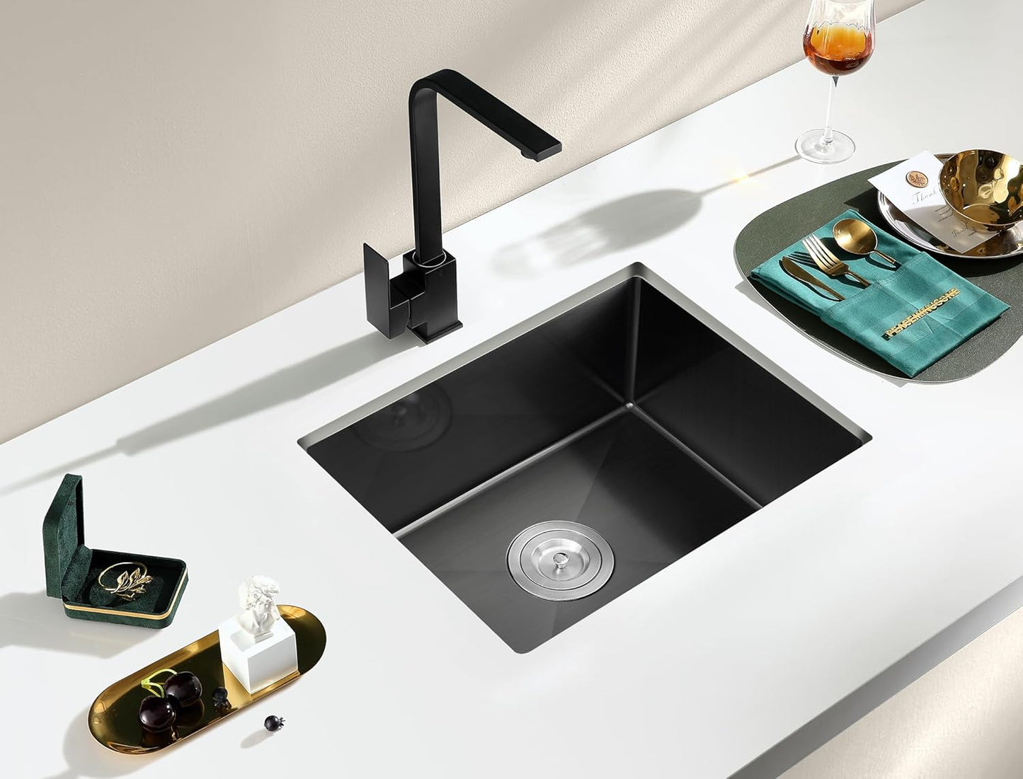 MENATT 20-inch Undermount Kitchen Sink, SUS304 Stainless Steel Handmade Single Bowl Kitchen Sink with Sink Strainer (Brushed), 20"x16"x9"