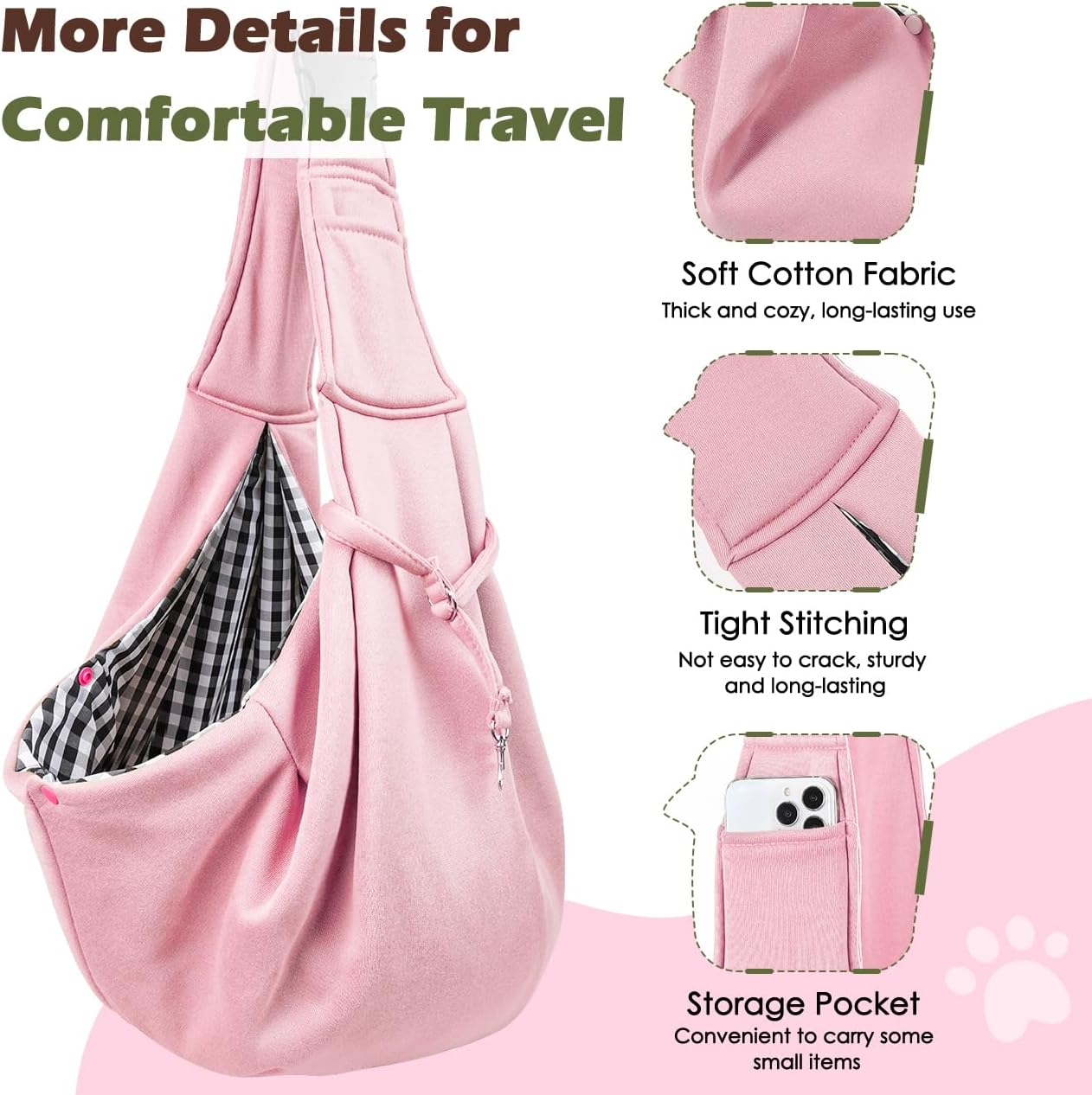 Pawaboo Small Dog Sling Carrier, Reversible Hands Free Dog Sling Carrier for Small Dogs and Cats, Puppy Sling Carrier with Adjustable Strap Buckle & Safety Harness, Puppy Essentials, Grey