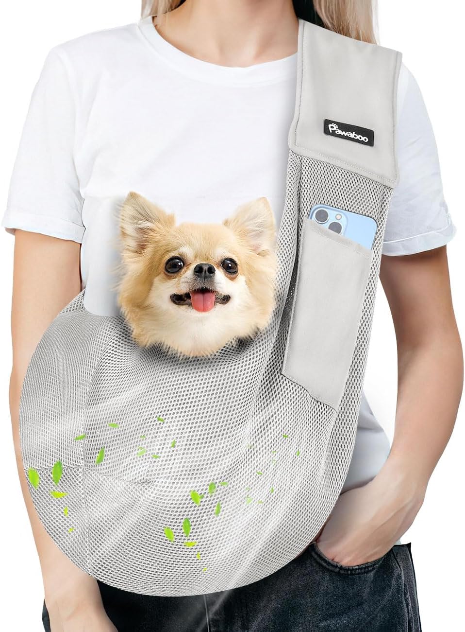 Pawaboo Small Dog Sling Carrier, Reversible Hands Free Dog Sling Carrier for Small Dogs and Cats, Puppy Sling Carrier with Adjustable Strap Buckle & Safety Harness, Puppy Essentials, Grey