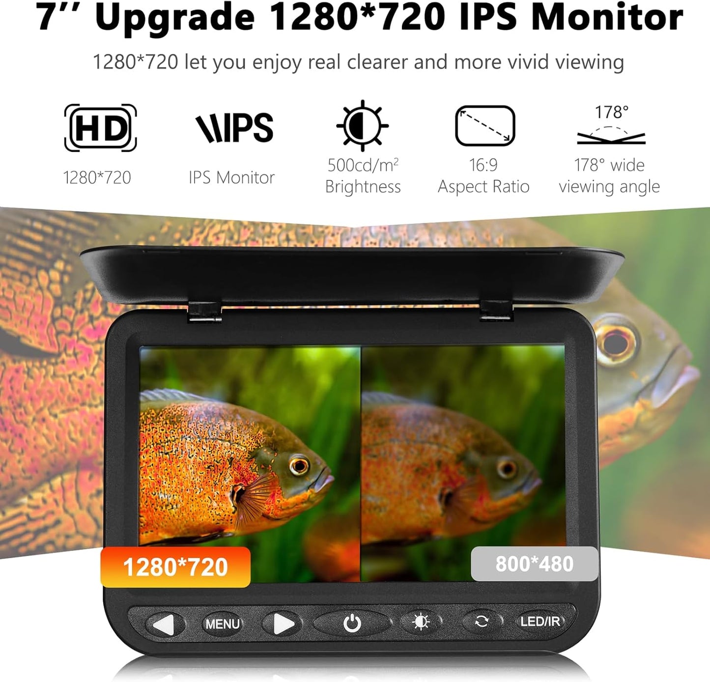 FishPRO Upgrade (HD1080P) Underwater Fishing Camera 7''IPS, Ice Fishing Camera Underwater w/ 10,000mAh(Ease to Use), MOQCQGR Portable Fish Finder for Lake Ice Fish, USB-C, 25m/82ft