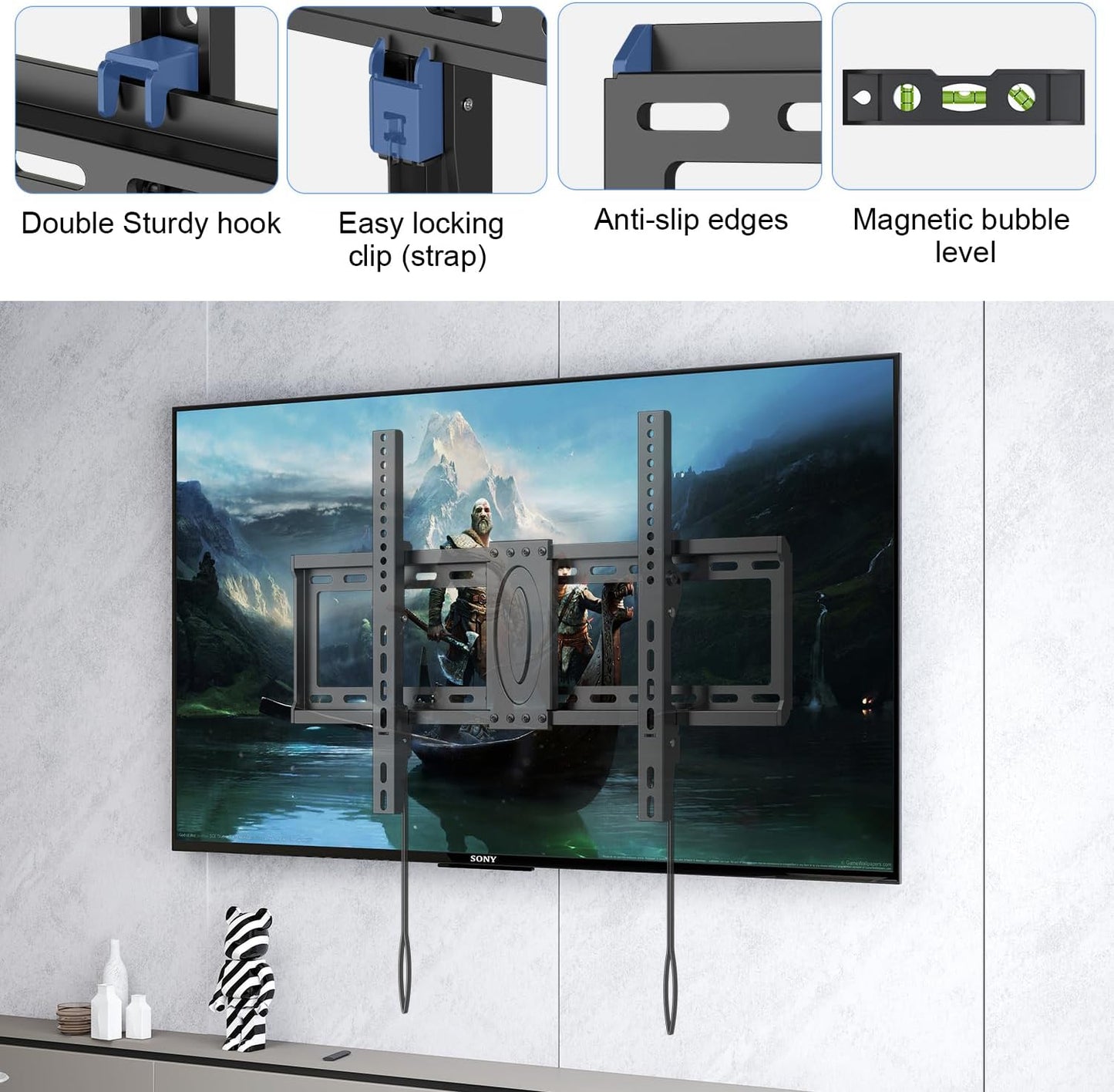 Suptek Tilt TV Wall Mount Bracket for Most 26-60 inch LED, LCD and Plasma TV, Mount with Max 400x400mm VESA and 99lbs Loading Capacity, Fits Studs 16" Apart, Low Profile with Bubble Level
