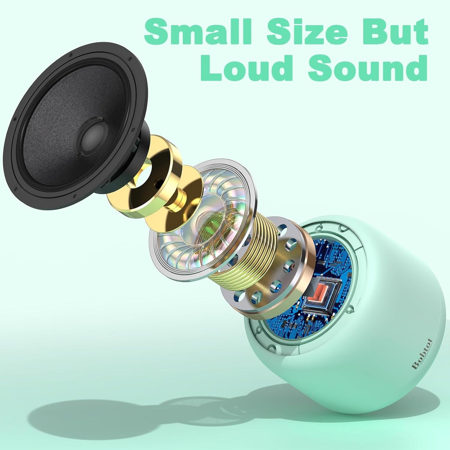 Bobtot Portable Bluetooth Speakers with Strap Easy to Carry, Wireless IPX5 Waterproof Mini Speaker with Loud Stereo Sound, 20 Hours Playtime, Rechargeable Battery, Built-in Microphone (Green)