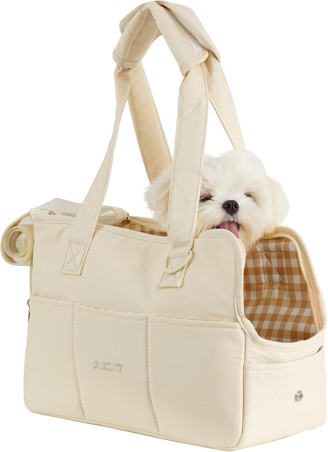 Dog Purse Carrier for Small Dogs Rabbit cat with Large Pockets, Cotton Bag, Dog Carrier Soft Sided, Collapsible Travel Puppy Carrier (Grey, 13.6" L x 6.5" W x 10" H)