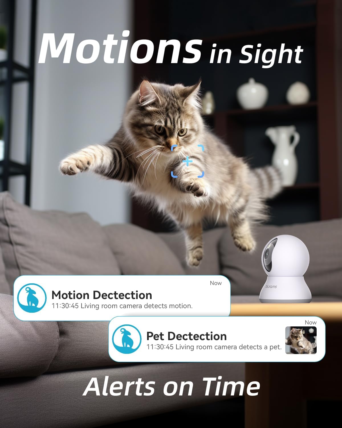 blurams Security Camera, 2K Indoor Camera 360-degree Pet Camera for Home Security w/ Motion Tracking, Phone App, 2-Way Audio, IR Night Vision, Siren, Works with Alexa & Google Assistant,White