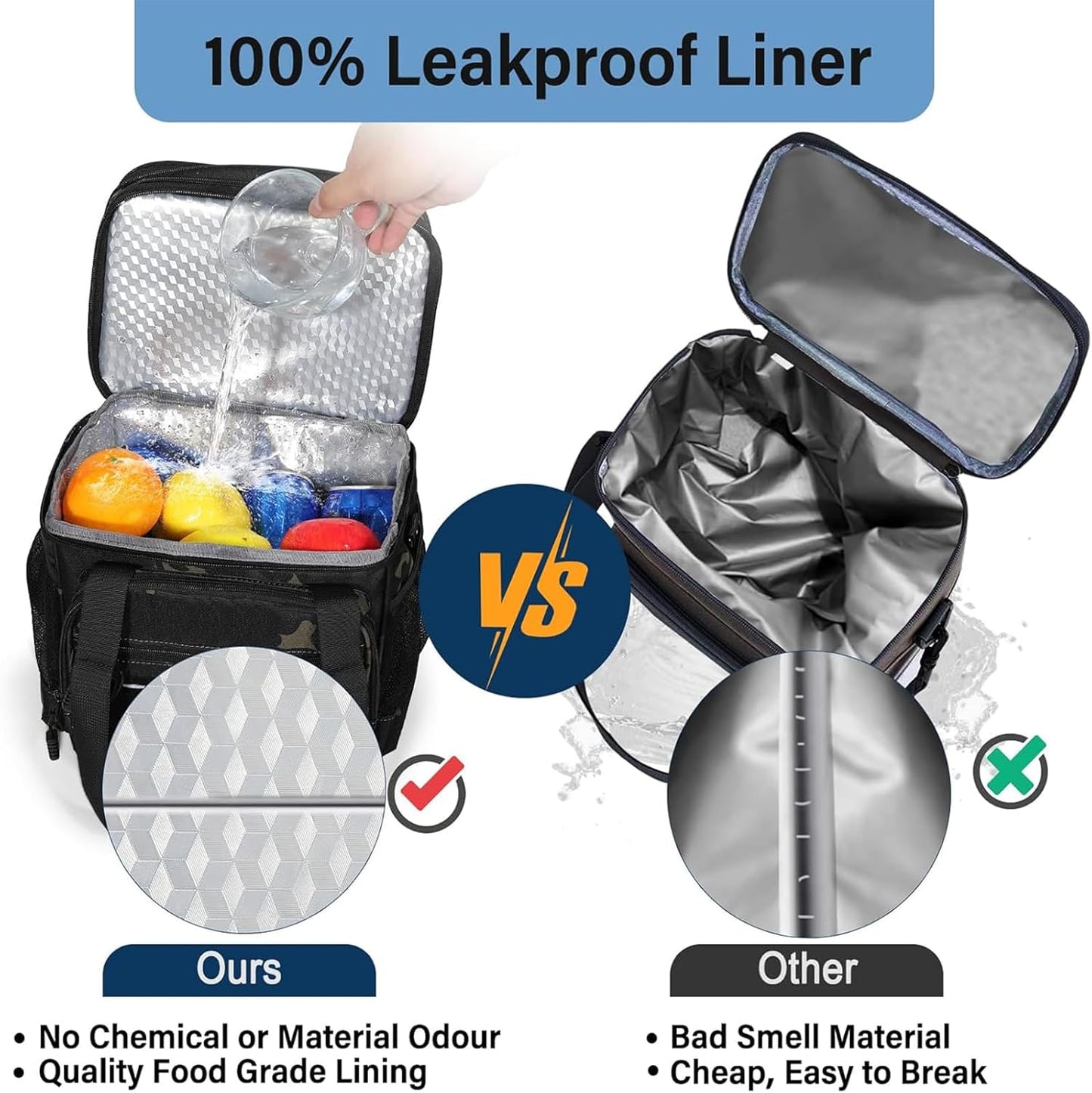 Lunch Box Cooler Bag - Insulated Tactical Lunchbox for Men - XLarge Lunch Pail Lunch Kit for Adults Work Outdoor Shifts Trips Black Camo 25L