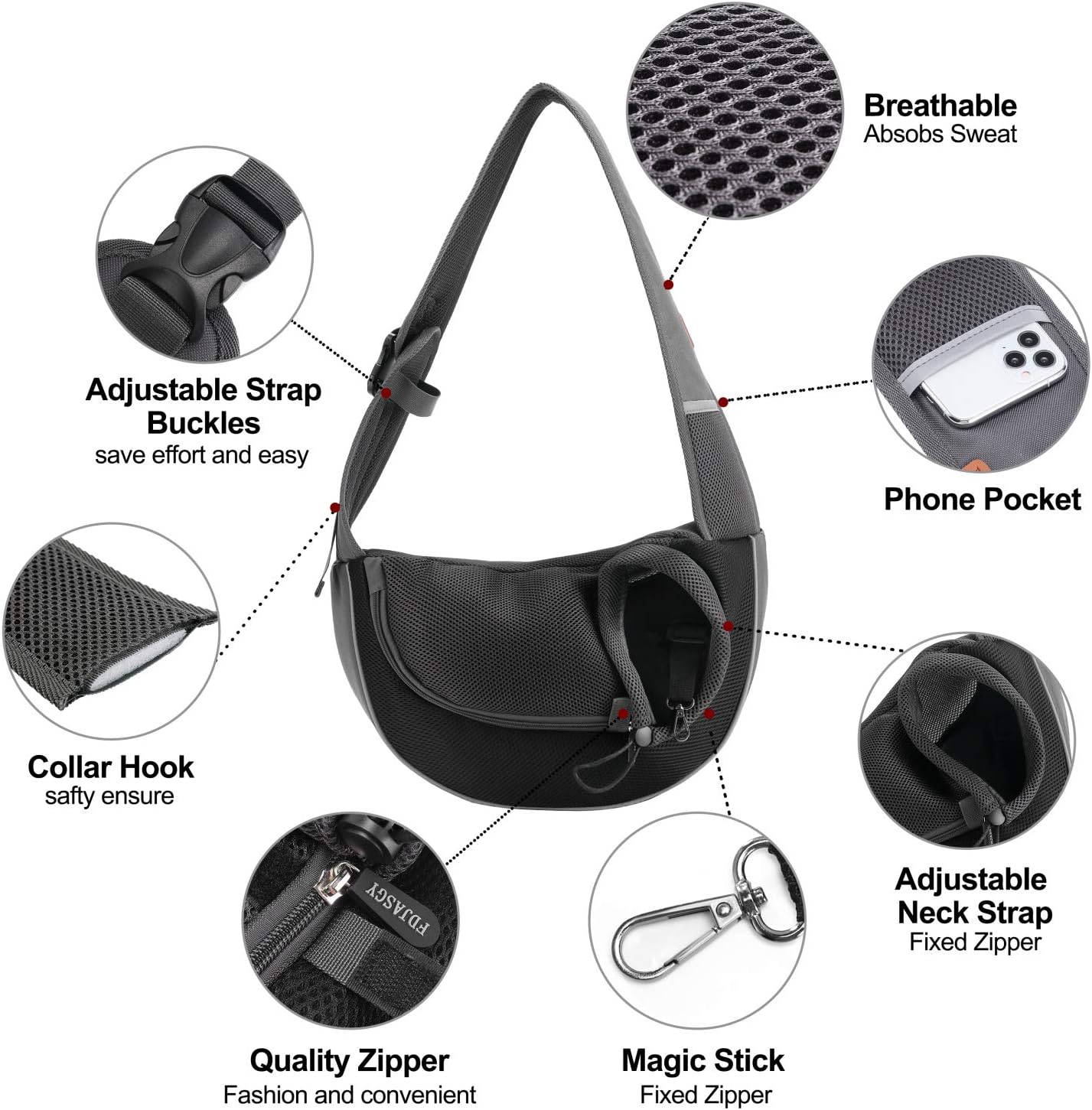 FDJASGY Pet Sling Carrier for Small Dogs Cats,Breathable Mesh Travelling Hand Free Puppy Backpack with Pouch and Adjustable Strap Carrier Grey