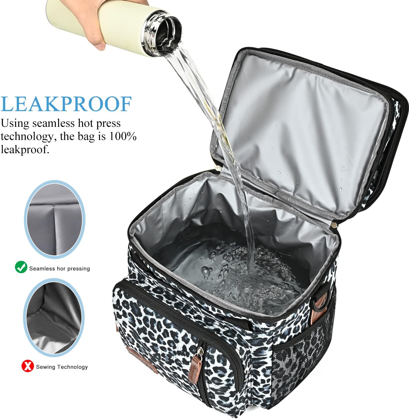 Lunch Bag for Women Men Double Deck Lunch Box - Leakproof Insulated Soft Large Lunch Cooler Bag, MIYCOO (Black,15L)