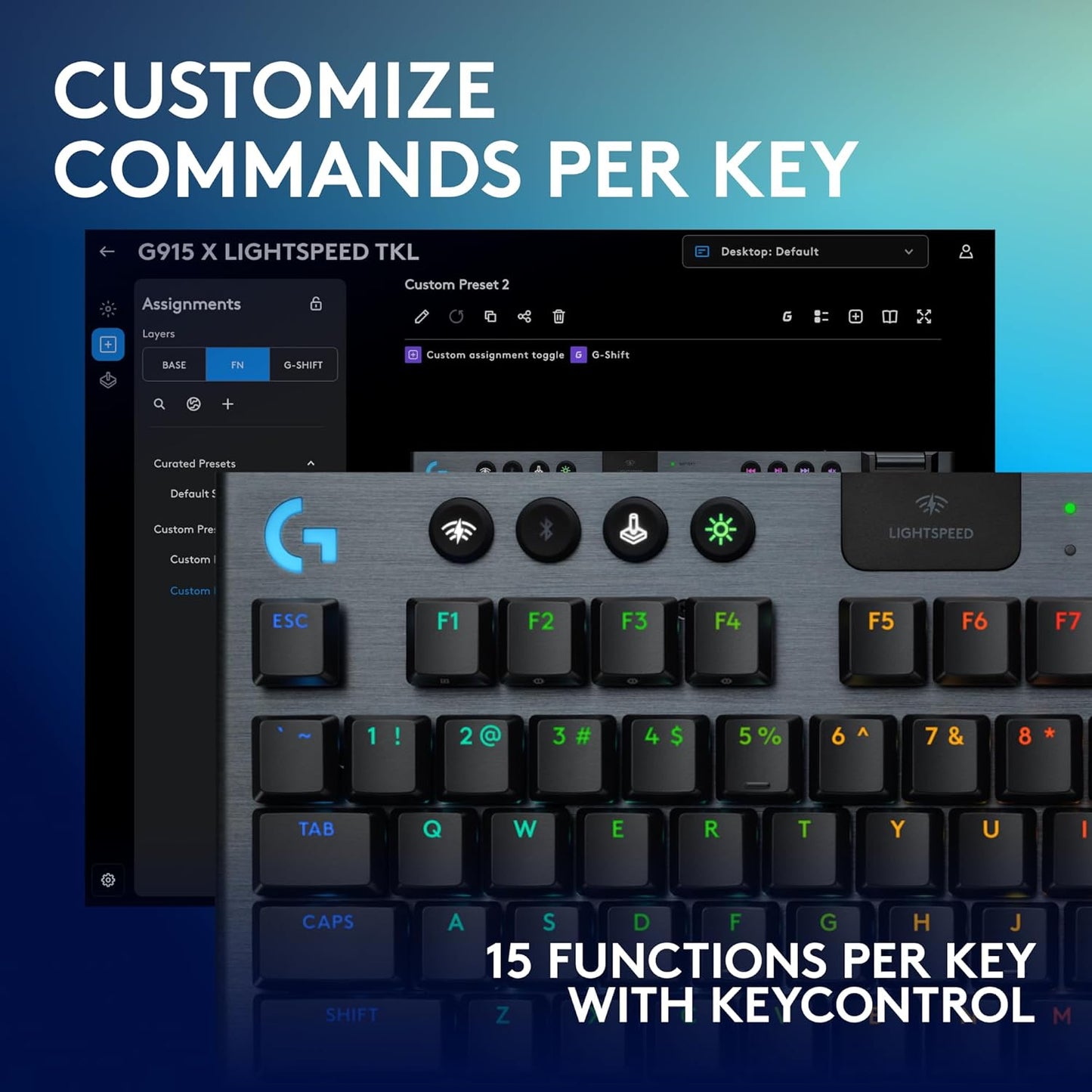 Logitech G915 X Lightspeed TKL Low-Profile Wireless Gaming Keyboard, Double-Shot PBT Keycaps, Fully Programmable Keys, RGB Backlighting, Sleek Aluminum Finishing, GL Brown Tactile - PC/Mac