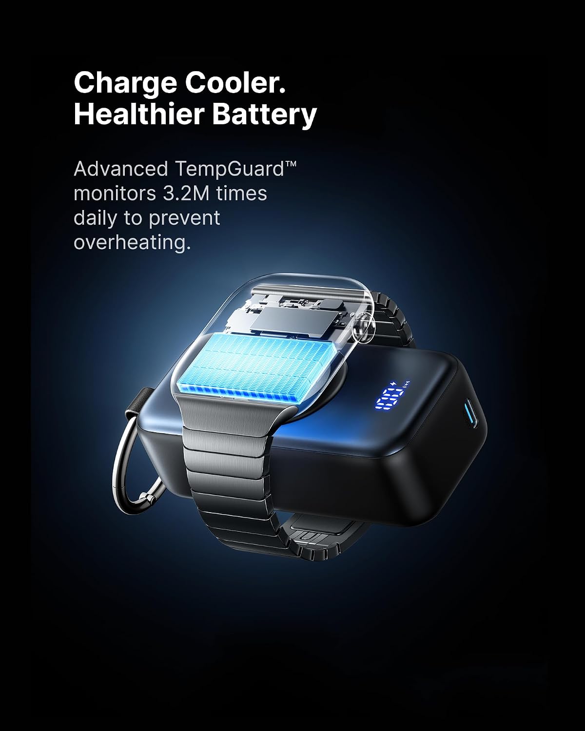 INIU 20W SnapGo Power Bank, 5000mAh Mini Portable Charger for Apple Watch 20W Fast Charging, Travel Keychain, Built-in USB-C Cable, Flight-Safe, Battery Pack for Apple Watch, iPhone 18 17 etc