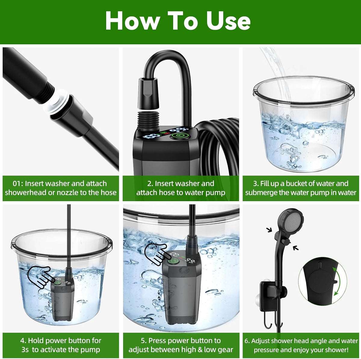 InkTrail Portable Camping Shower with Heater,6000mAh Rechargeable