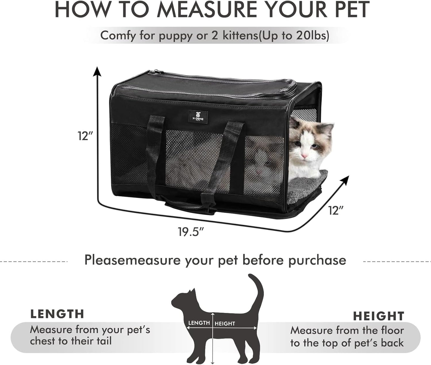 X-ZONE PET Cat Carrier Dog Carrier Pet Carrier for Small Medium Cats Dogs Puppies of 15 Lbs,Airline Approved Soft Sided Pet Travel Carrier,Dog Carriers for Small Dogs - Black Grey Purple Blue Brown