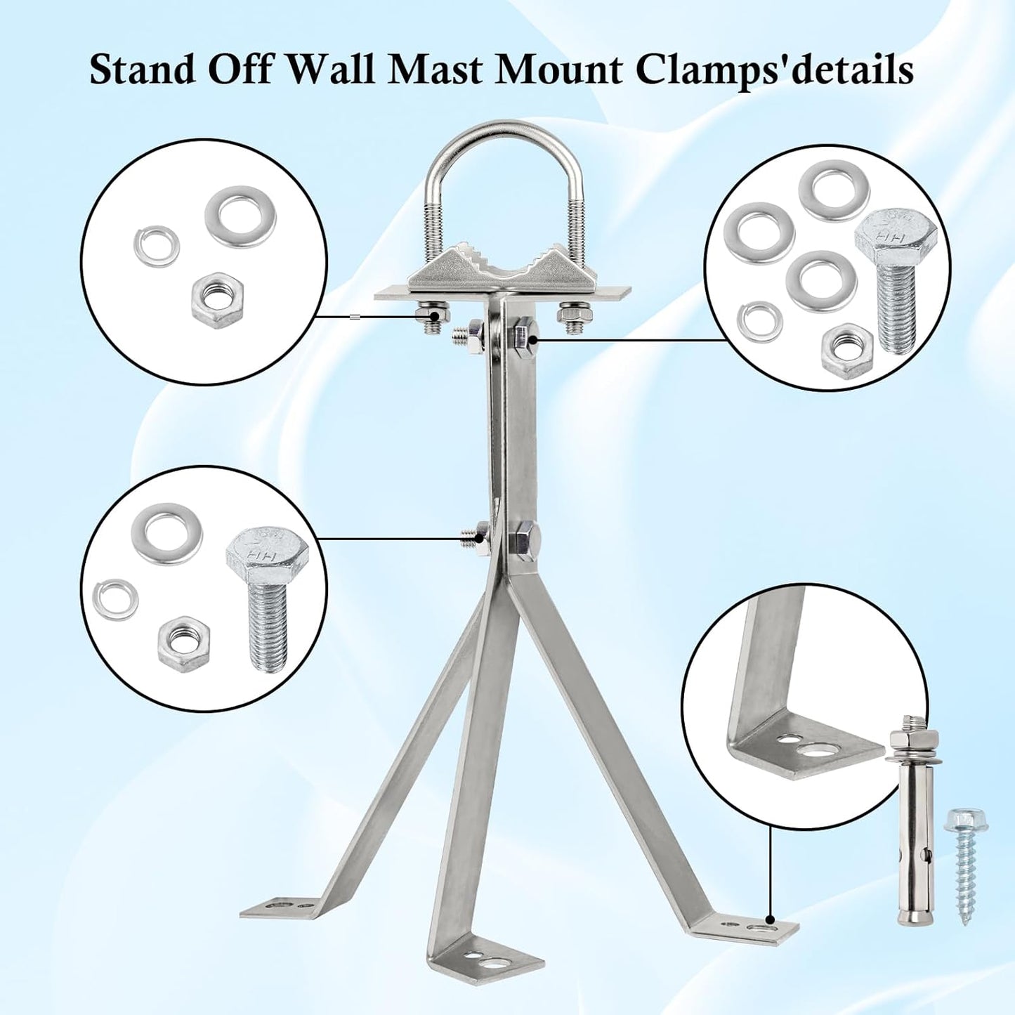 XRDS-RF 16 Inch Heavy-Duty Wall Mount Stand Off Mast for TV Antenna - Windproof Mounting Bracket (2-Leg + 2-Leg)