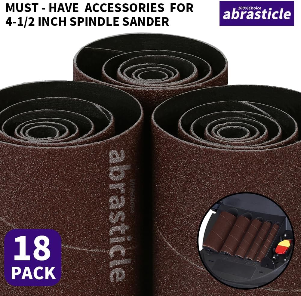 18 Pack Spindle Sander Sleeves, Sanding Sleeves for Oscillating Sander, 80 150 240 Assorted Grit Sandpaper, 4-1/2" Length, 1/2",3/4",1",1-1/2", 2", 3" Diameter
