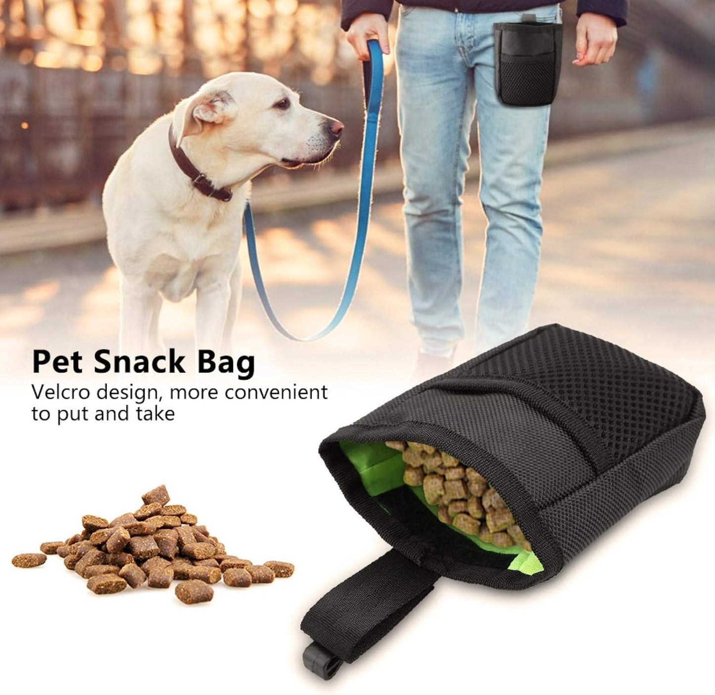 Dog Treat Bag, Portable Pet Waist Pouch Portable Multi-Functional Dog Training Treat Bag Pet Food Storage, for Walking Training(Black)