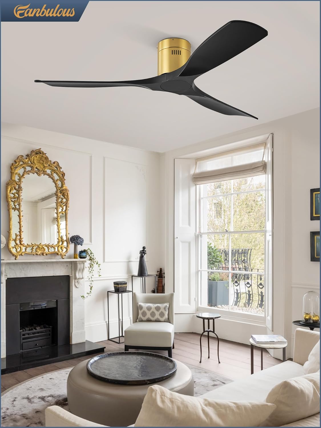 Fanbulous 52" Ceiling Fans with Lights and Remote Control,Modern Flush Mount Ceiling Fan with 3 LED Colors,Outdoor Low Profile Ceiling Fans with 6-Speeds Timer DC Motor for Bedroom Living Room Patio