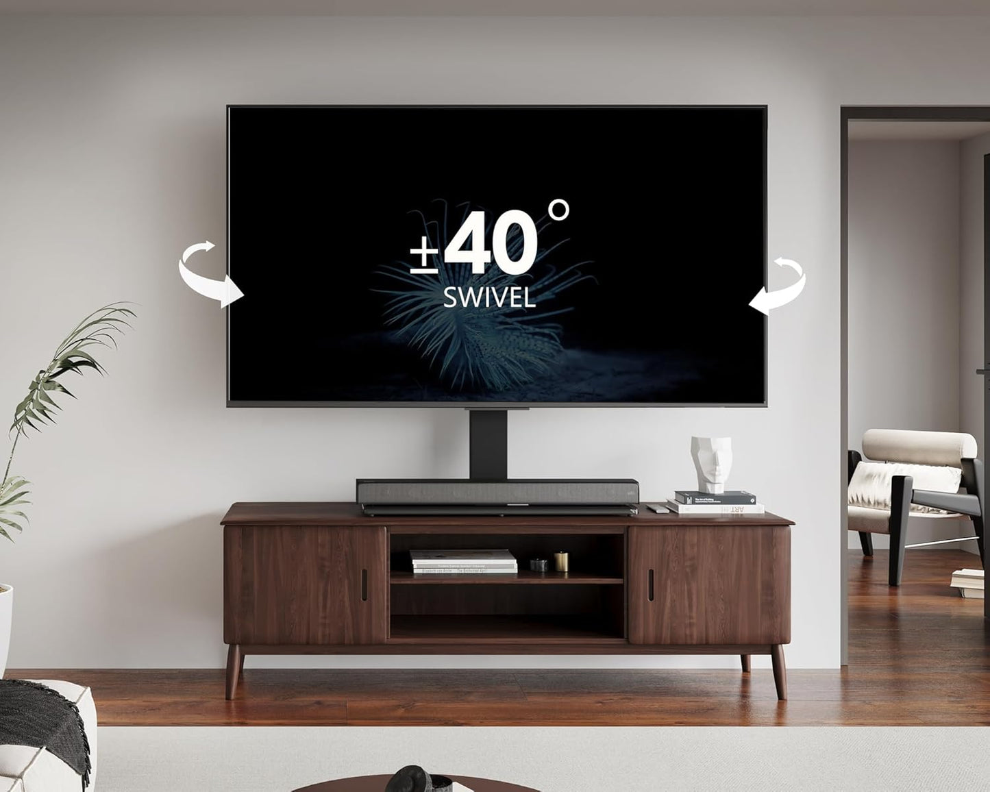 FITUEYES Universal TV Stand for 50-85 inch TVs | 44 Inch Tall Table Top TV Stand with 80° Swivel | Holds up to 143lbs | Max VESA 800x600mm | for Living Room