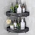 Sotfamily Shower Caddy Corner, 4 Pack Adhesive Corner Shower Shelves for Bathroom Organizers and Storage, Rust Free Plastic Rack for Bathroom Accessories & Decor, Black