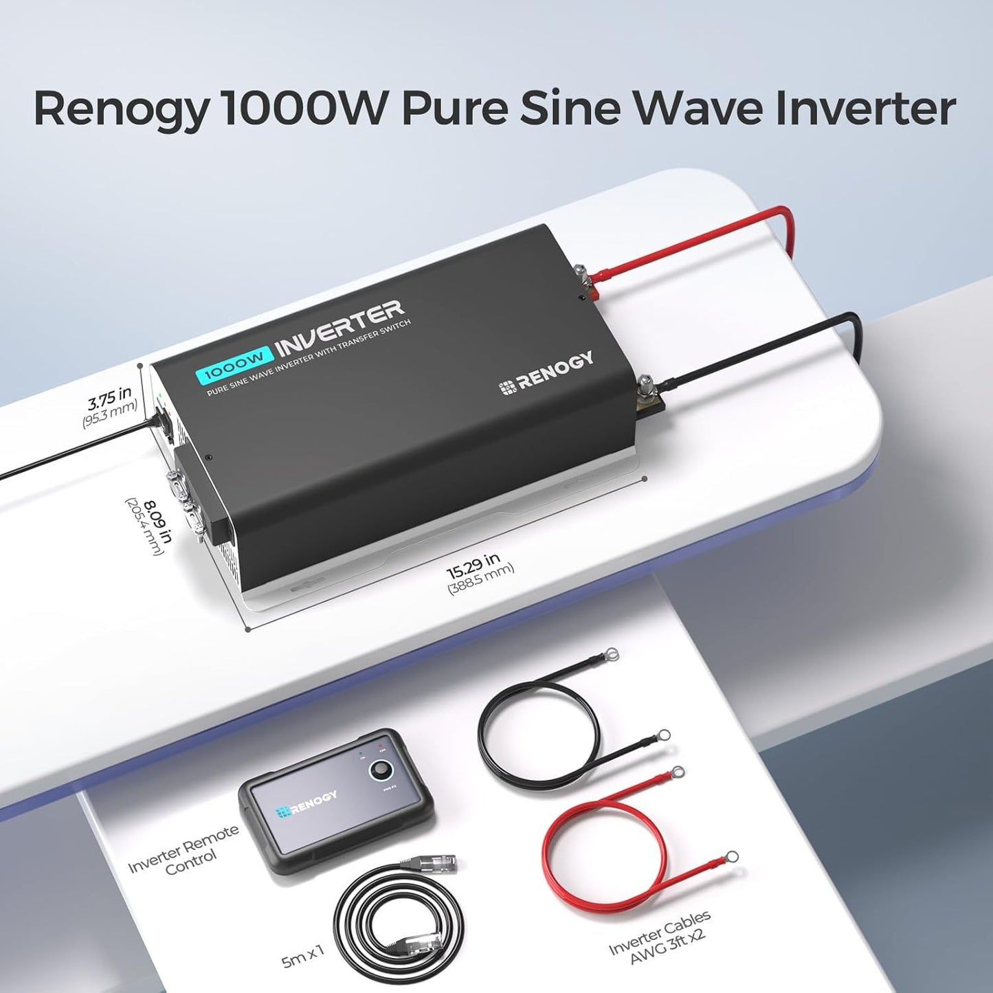 Renogy Pure Sine Wave Inverter 2000W Power Inverter 12V DC to 110V 120V AC Converter, Solar Inverter 12V to 110V 120V Converter with UPS Transfer Switch, Built-in Bluetooth, USB, Remote Controller