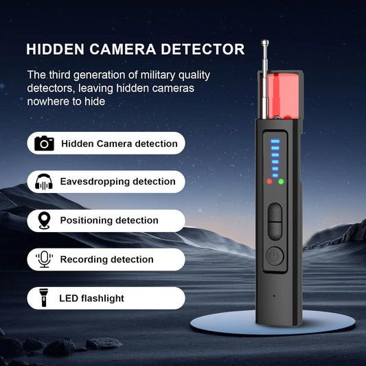 Hidden Camera & GPS Tracker Detector – Portable, Durable Anti-Spy Device for ATM Users, Shopping Malls, Business Security, Professional Signal Detection (Black) - PuriLite