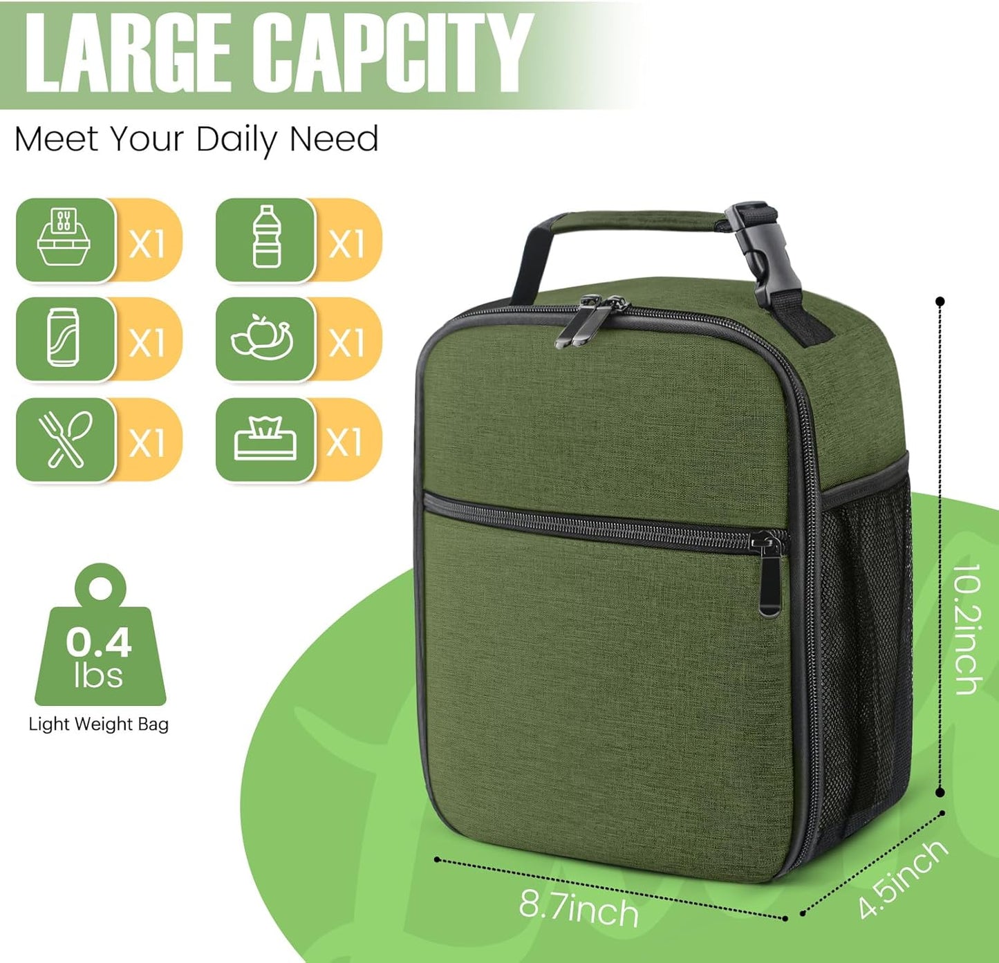 Lunch Bag for Men/Women, Reusable Lunch Box for Adult, Small Insulated Lunch Box, Lunch Tote Bag for Office, Work, Picnic
