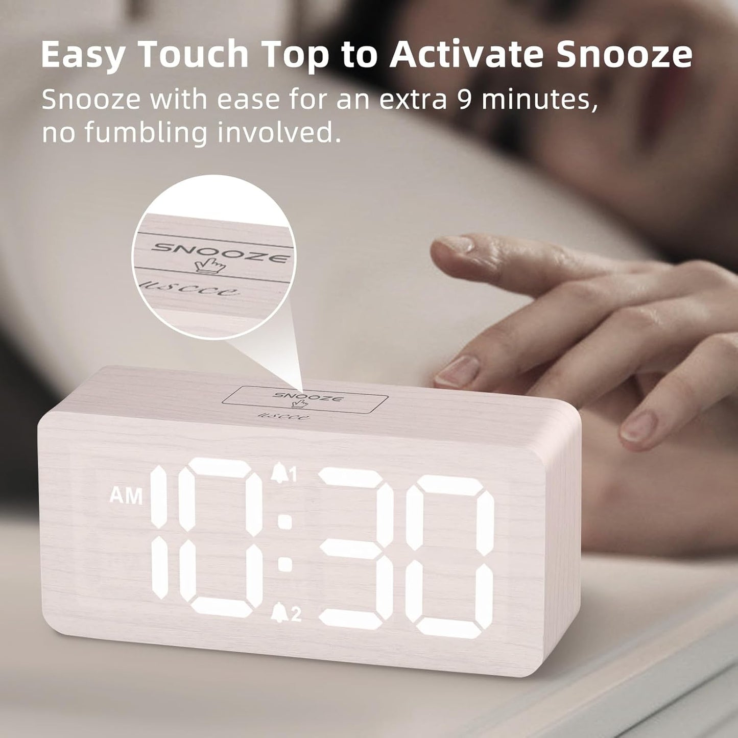 Purilite Select Wooden Digital Alarm Clock with Large LED Display