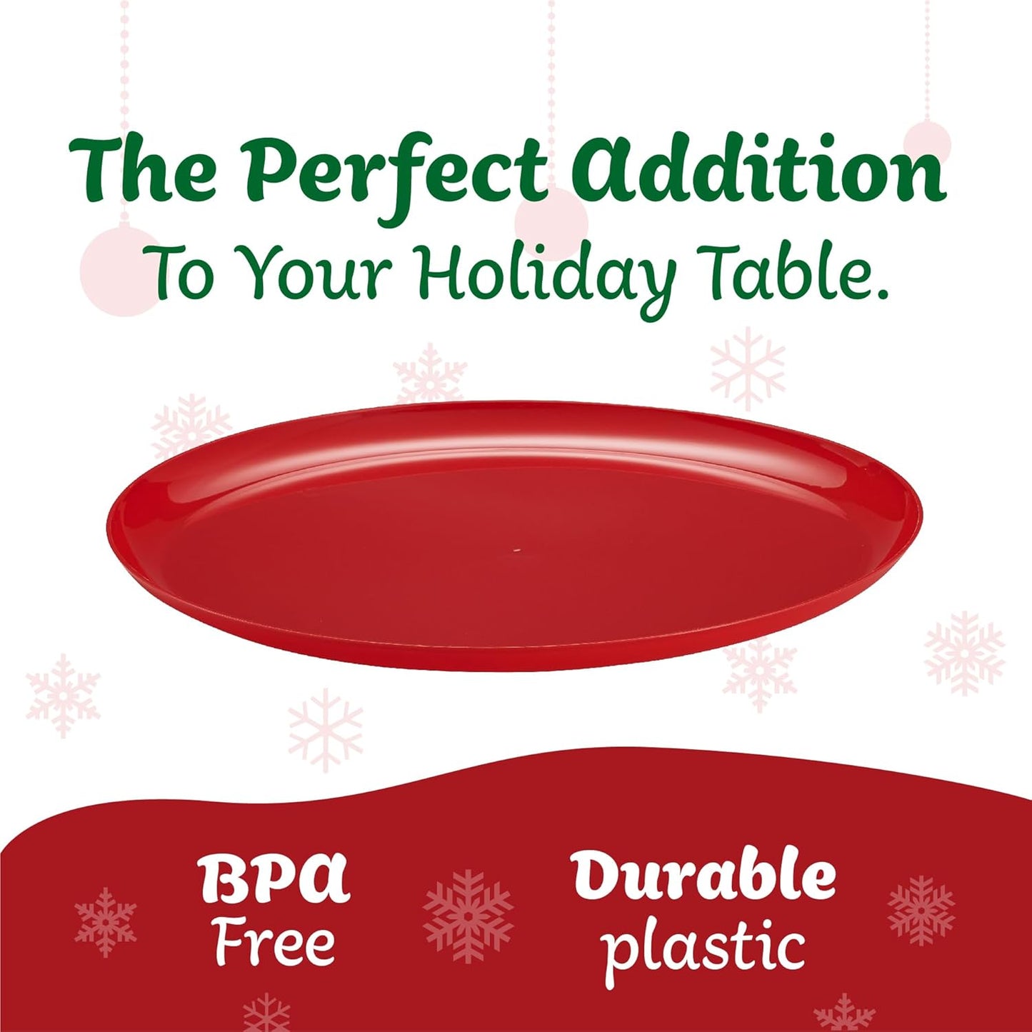 PLASTICPRO [30 Pack 10.7'' Christmass Green Plastic Party Plates Edge Collection Premium heavyweight Elegant Disposable Tableware Dishes