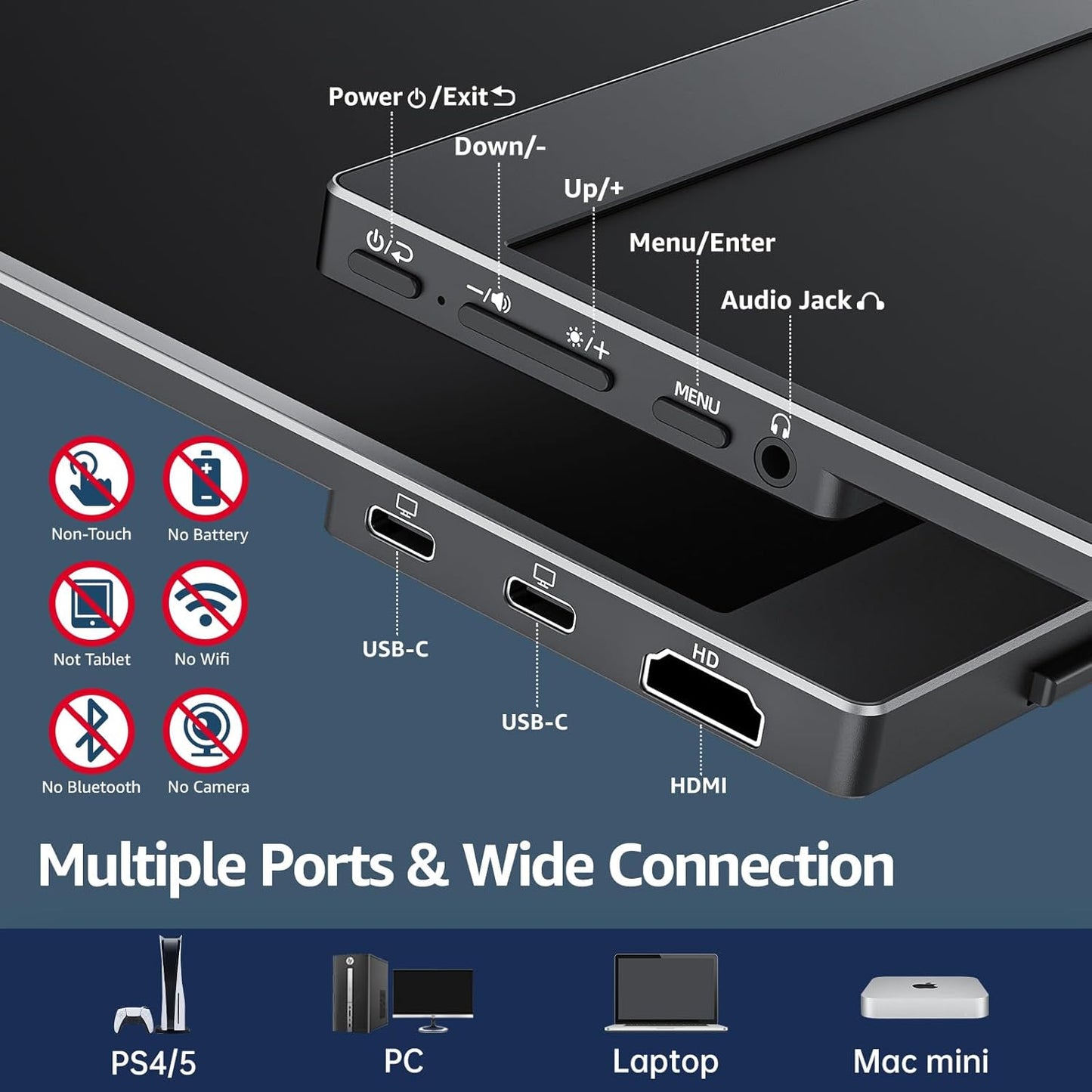 cocopar Portable Monitor 18.5 inch 1080P 100Hz 72% NTSC USB-C HDMI Large Portable Monitor for Laptop MacBook Xbox PS4/5 Switch