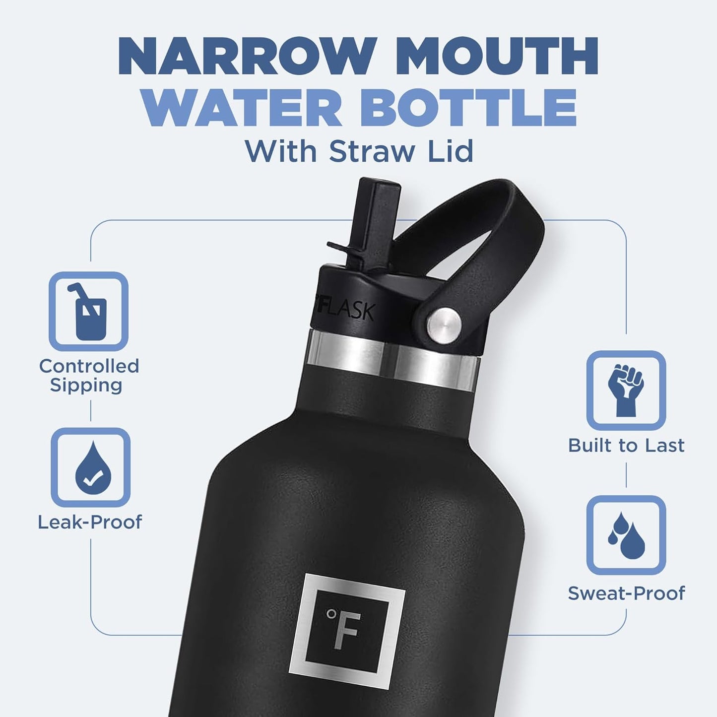 Camping & Hiking Hydration Canteens - 24oz 3 Lids (Narrow Straw/Spout Lid) Leak Proof Vacuum Insulated Stainless Steel - Hot & Cold Double Walled Sports Water Bottle