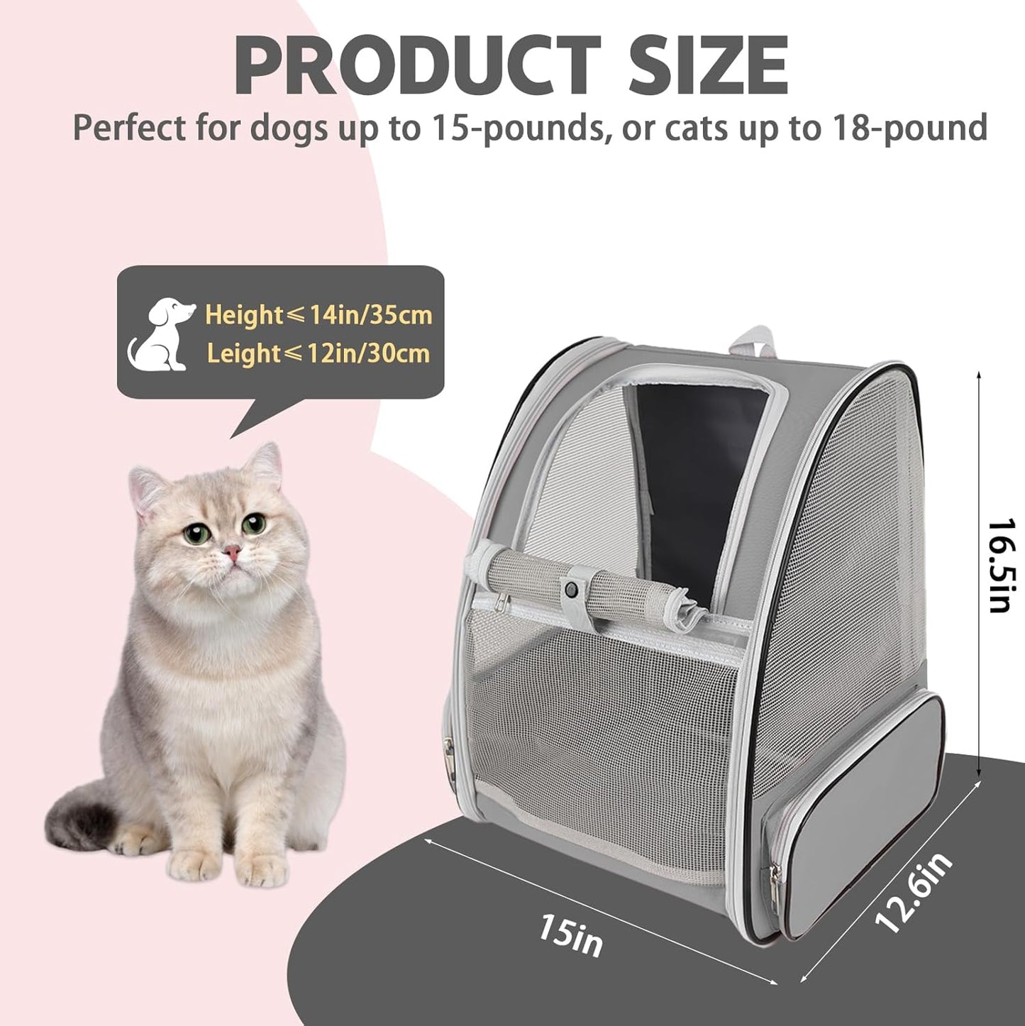 Cat Backpack Carrier,Pet Carrier Airline Approved for Small Dog Cat Puppy Kitten Bunny,Ventilated Mesh Design Animal Backpack for Hiking Camping Travel Bag (Black)