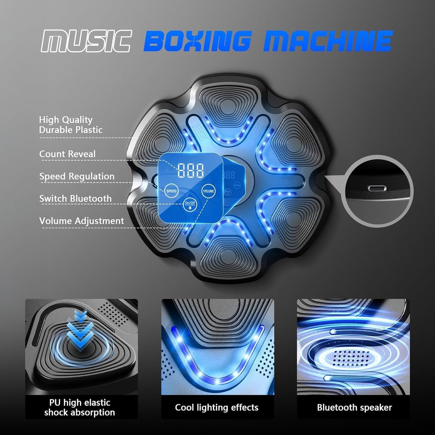 Music Boxing Machine, Music Punching Machine for Adults Kids, Smart Bluetooth Boxing Training Equipment with Gloves Wall Mounted, Workout Punching Machine for Home,Office and Gym