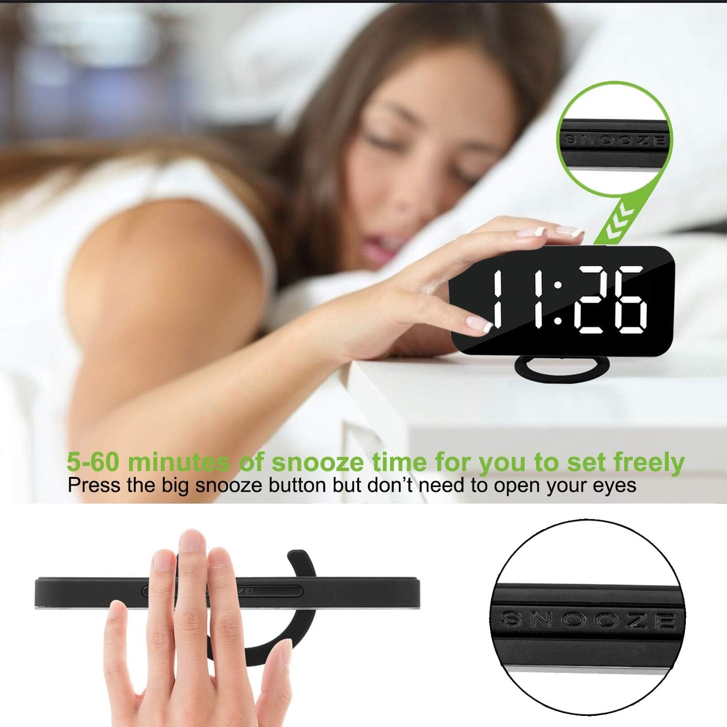 SZELAM Digital Alarm Clock,LED and Mirror Desk Clock Large Display,with Dual USB Charger Ports,3 Levels Brightness,12/24H,Modern Electronic Clock for Bedroom Home Living Room Office - Gold