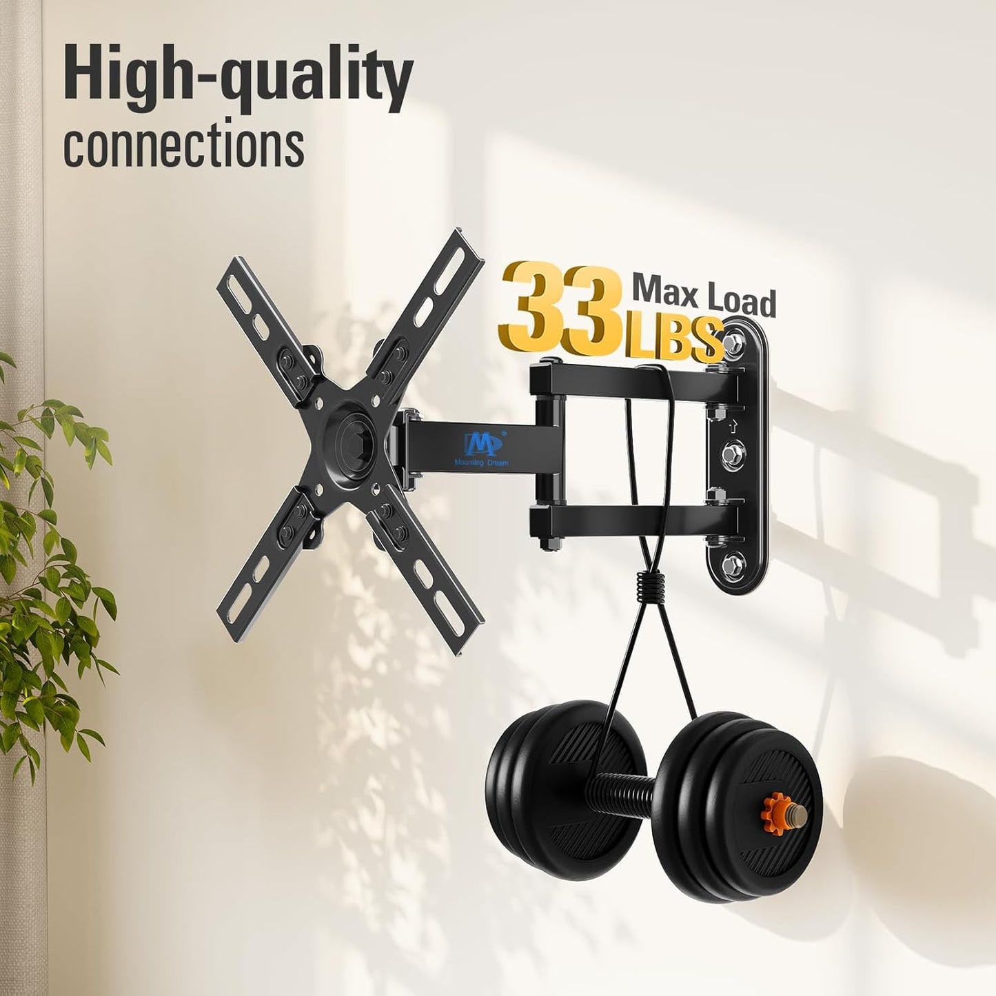 Mounting Dream TV Mount for Most 26-55 Inch TVs, Full Motion TV Wall Mount with Perfect Center Design on Single Stud Articulating Mount Max VESA 400x400mm up to 77 LBS, MD2413-MX
