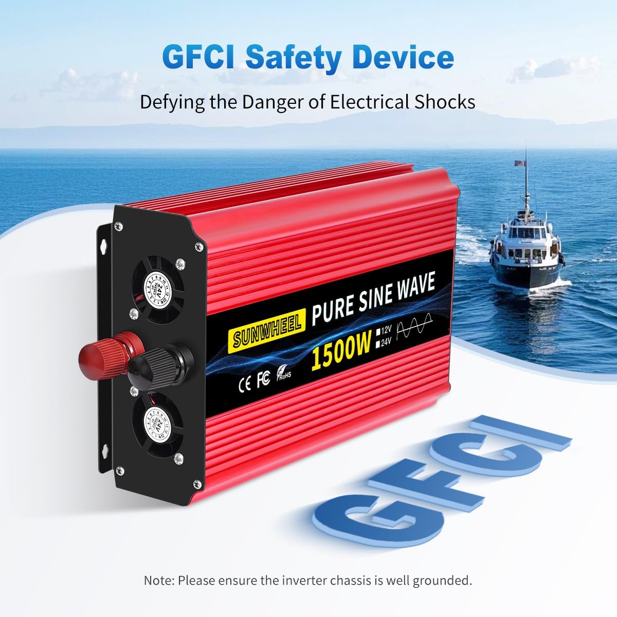 SUNWHEEL 4000W Pure Sine Wave Inverter, 12V DC to 110V/120V AC Power Inverter for RV、Microwave、Off Grid、Truck、Refrigerator、Air Conditioner with 4 AC outlets and LCD Display