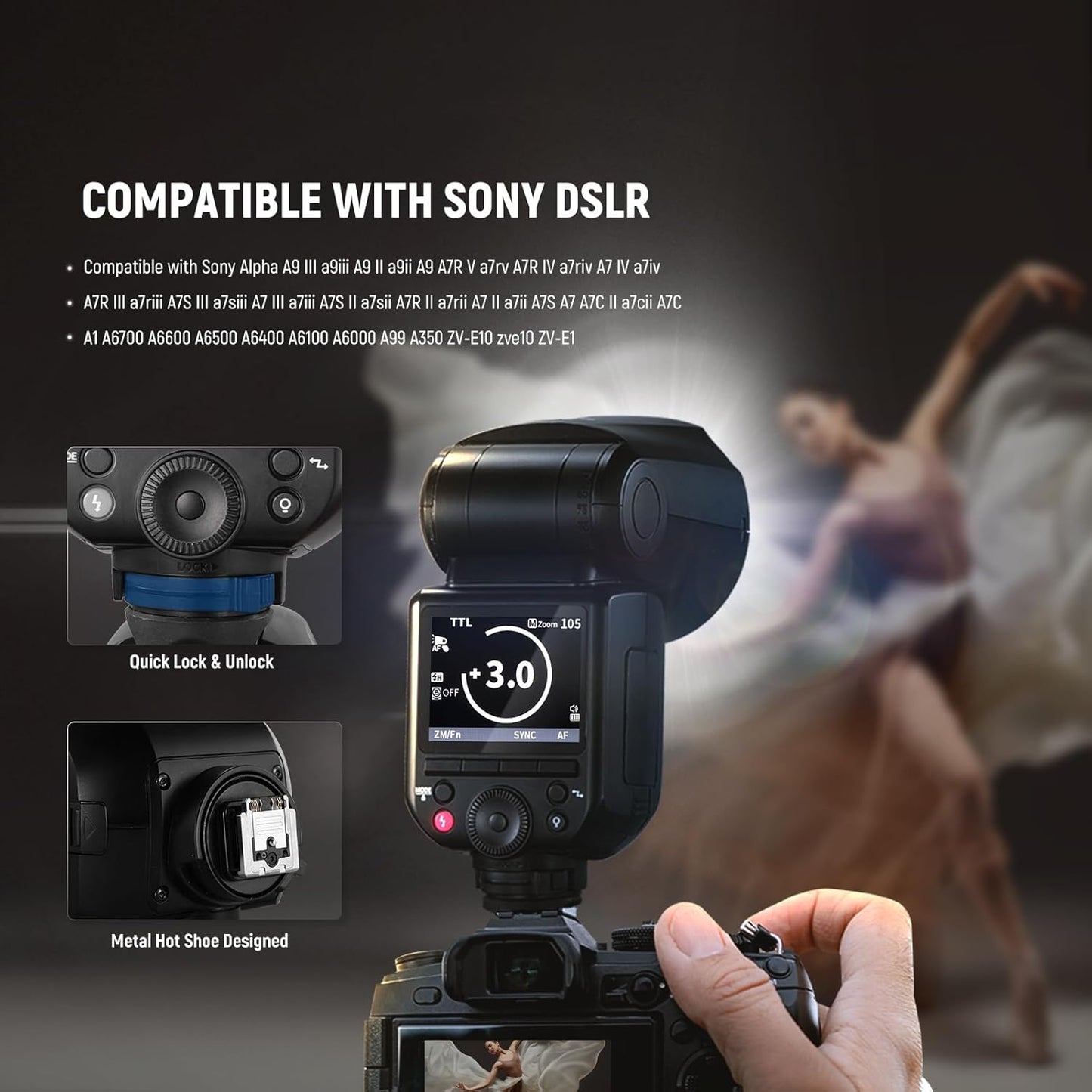 NEEWER Z2PRO-S 2.4G TTL Round Head Flash Speedlite Compatible with Sony, Wireless Compatible with Godox, 76Ws 1/8000s HSS, Upgraded UI, TTL/M TCM Switch, 7.2V/3000mAh Battery, 600 Full Power Flash