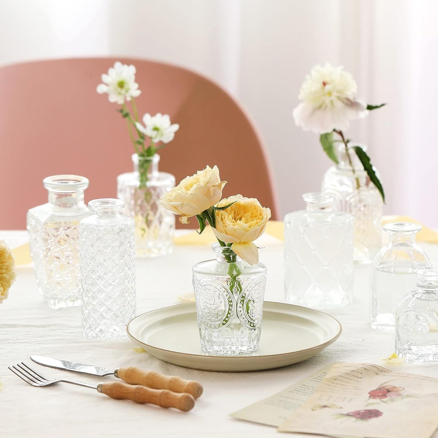 Sawoake Mini Bud Vases As Wedding Centerpieces for Tables,Clear Bud Vases for Flowers,Small Flower Vases Suitable for Birthday Party,Anniversary,Wedding Reception,Baby Shower (Clear-12PCS)
