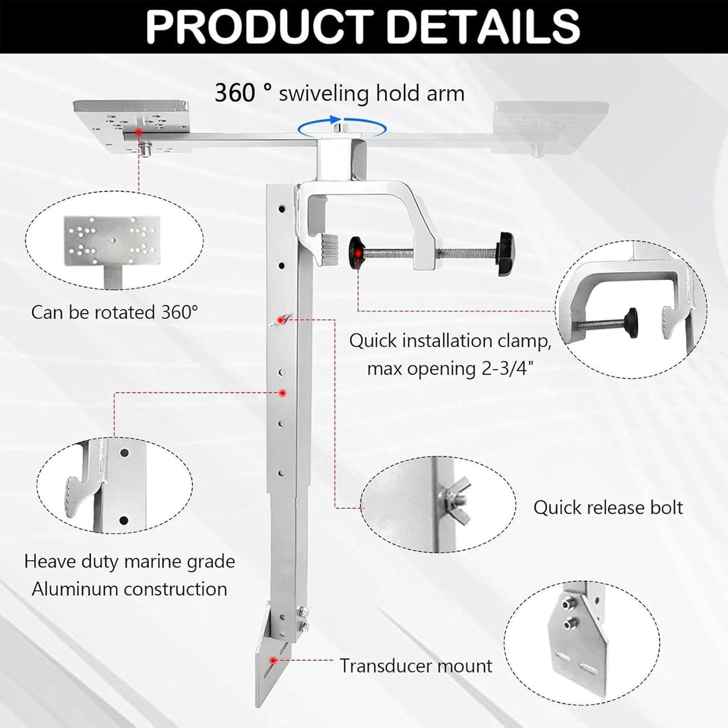 Fish Finder Mounts for Boats - Portable Fish Finder and Depth Finders for Kayaks | Saltwater Fishs Bracket | 360° Rotation Height Adjustment Mount Holder Bracket Boat Kayak Fishing Saltwater Marine |