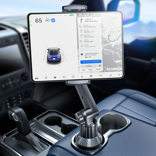 eSamcore Tablet Holder for Car, for iPad Cup Holder Car Mount with 1.57" Depth Large Clamp 15" Height Adjustable for iPad Holder for Car for 6"-12.9" Cell Phone iPhone iPad Pro Travel Accessories