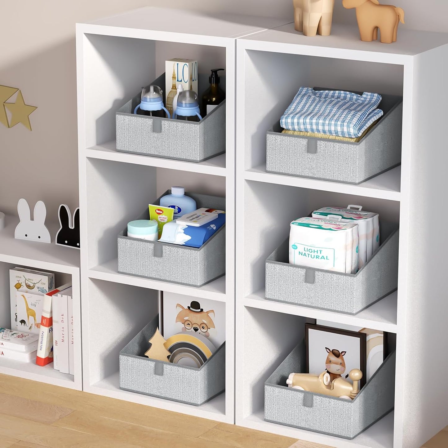 DIMJ Closet Storage Bins - 6 Pack Foldable Storage Baskets Box Fabric Storage Cubes Storage Organization Trapezoid Storage Bin (Arrow Grey)
