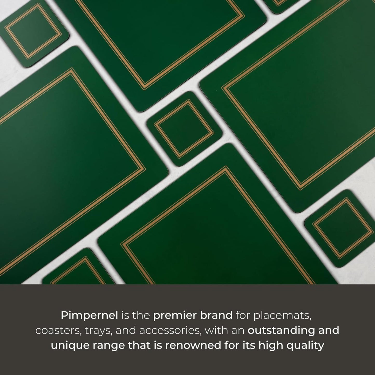 Pimpernel Classic Emerald Placemats - Set of 4 Rectangular Cork Backed Table Mats with Deep Green Finish - Heat Resistant Wipe Clean Placemats for Dining Table Protection & Stylish Meal Presentation