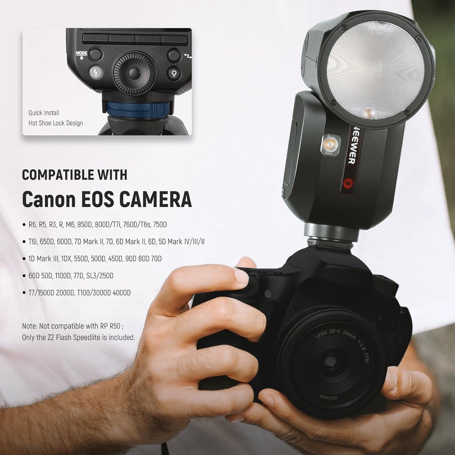 NEEWER Z2-N 2.4G TTL Round Head Flash Speedlite Compatible with Nikon Cameras, 76Ws 1/8000s HSS with Diffuser, 2 Modeling Lamps, Upgraded UI, TTL/M Toggle Key, 3000mAh Battery, 600 Full Power Flash