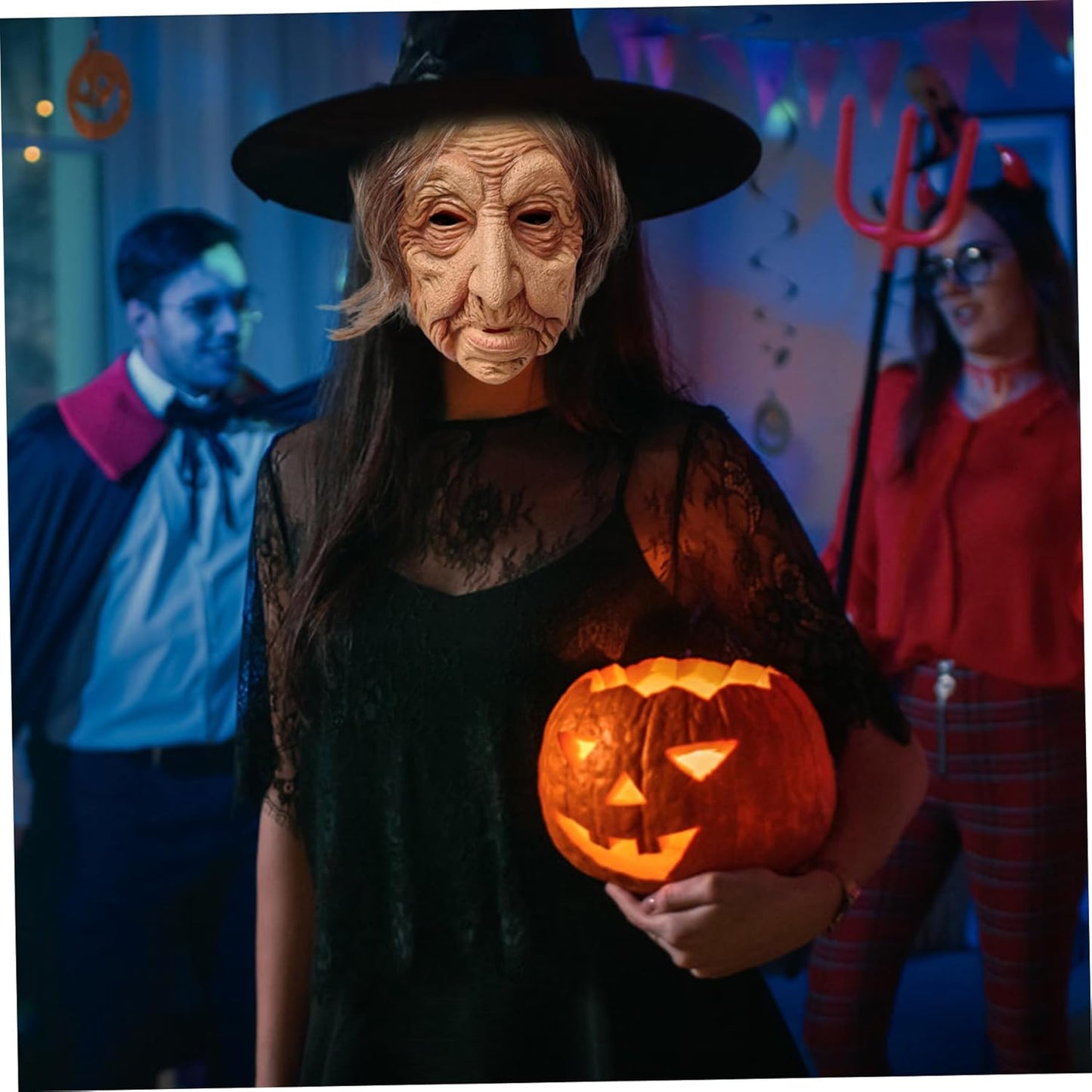 Old Lady Mask Realistic Latex Halloween Old Woman Mask with Short Hair Creepy Accessory for Halloween Costume Party.