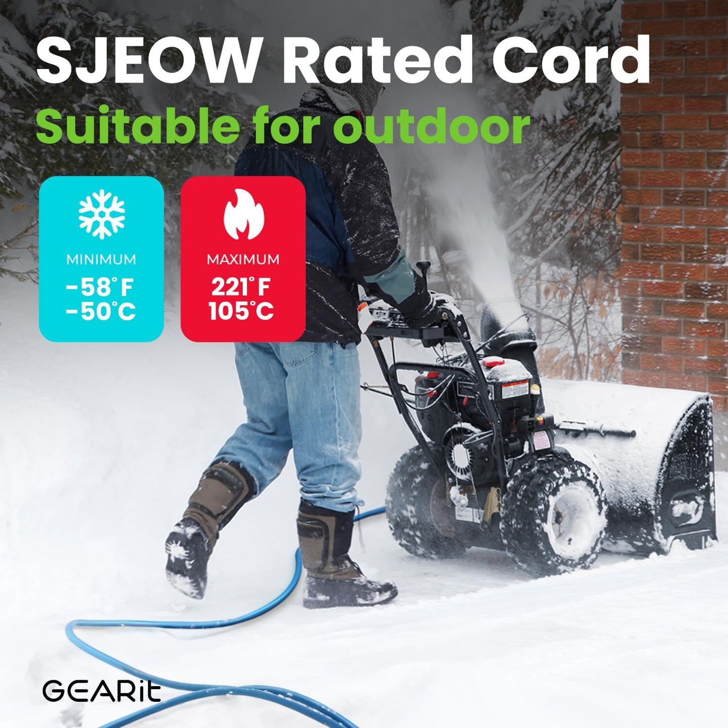 GEARit Outdoor 14 AWG Gauge 3 Prong Plug, Extension Cord, Ultra Heavy Duty SJEOW, 14/3, for Indoor/Outdoor, LED Lighted Plug, Resistant Rubber Jacket, Extreme Weather, 100 Feet, Blue