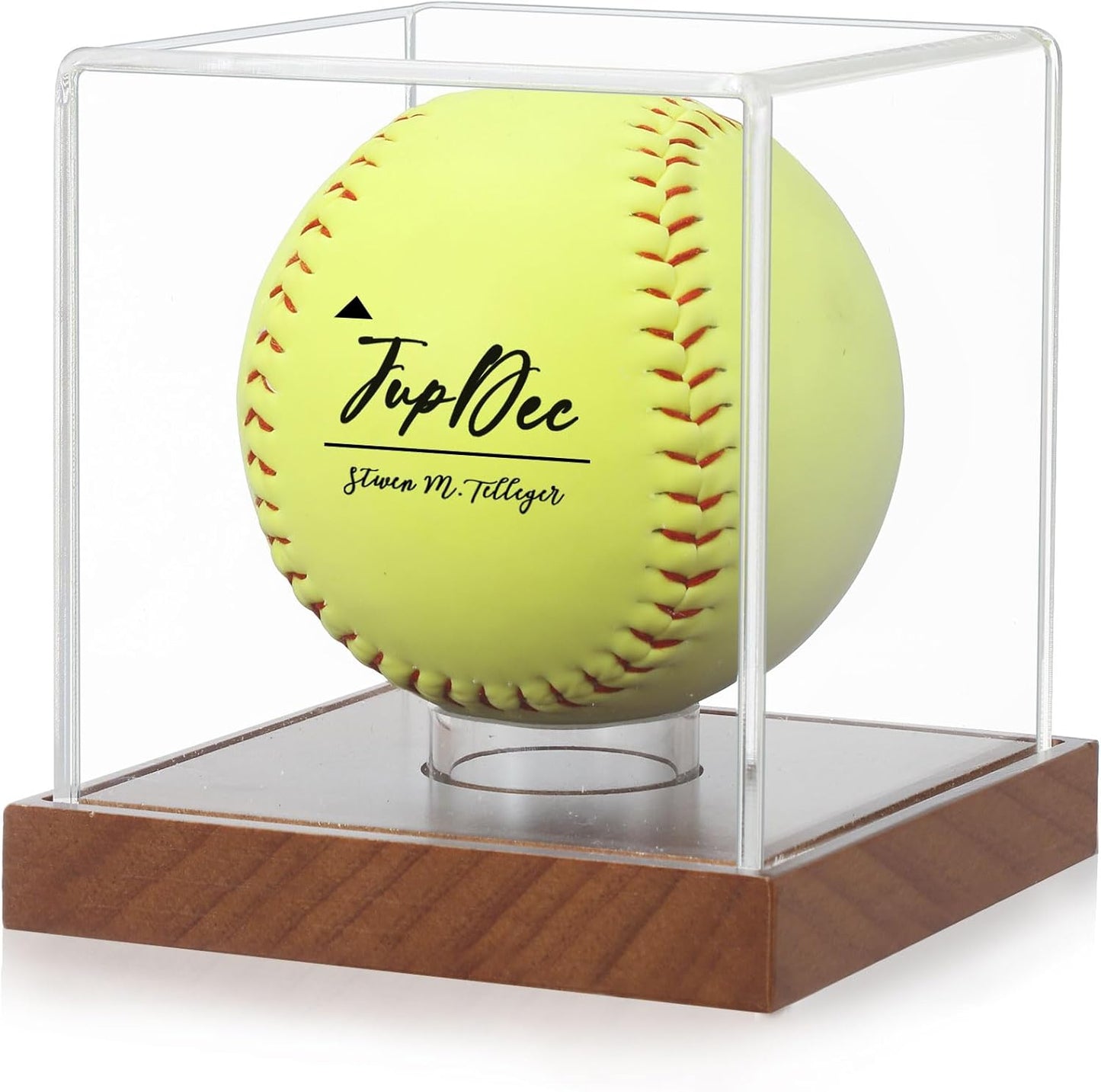 JupDec Baseball Display Case, Clear Cube Baseball Holder with Wooden Base, Autograph Baseball Stand Box for Single Ball, Acacia Wood, Brown, 1 Pack