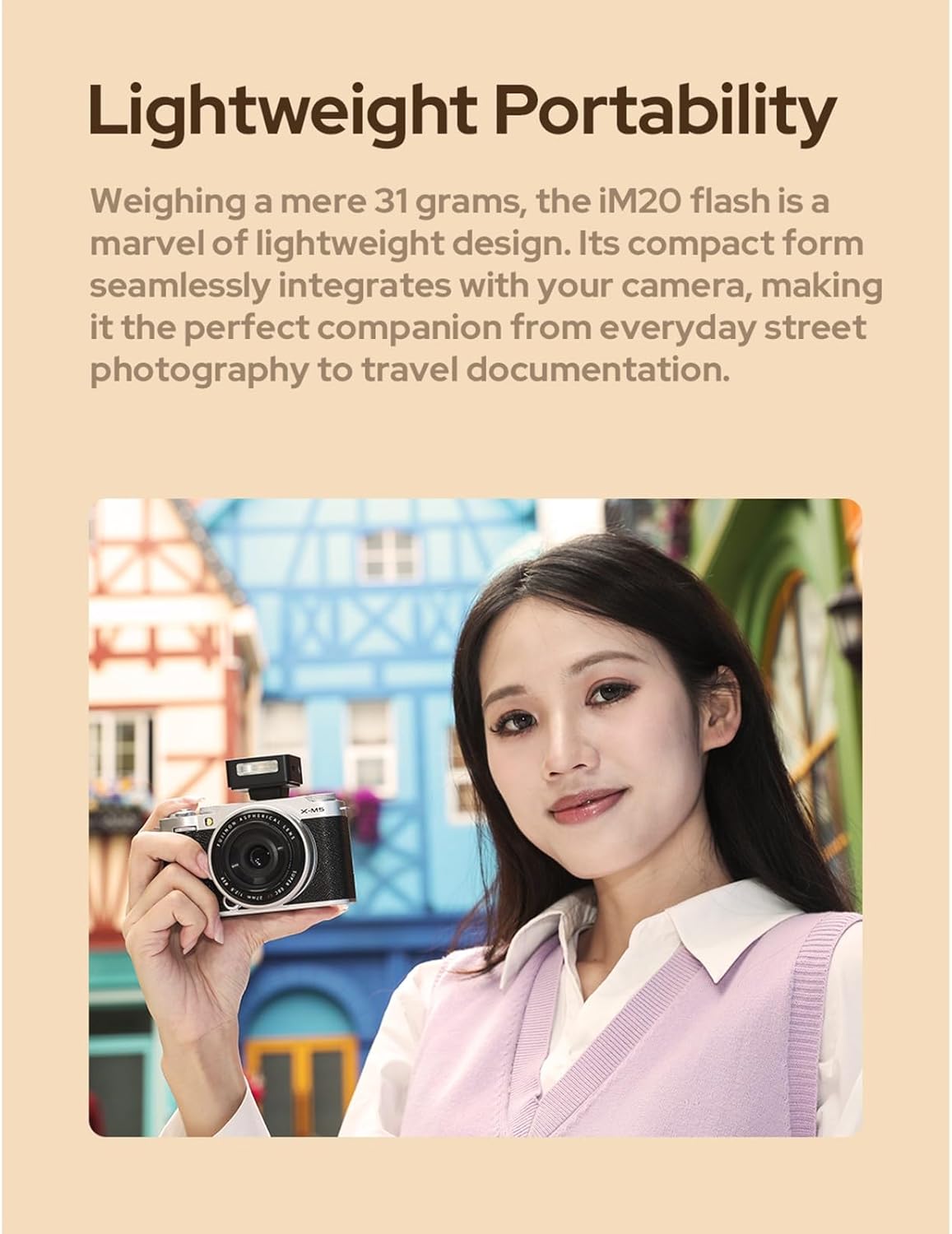 GODOX iM20 Mini Flash for Camera w/Built-in Battery, Conpact & Portable GN10/470 mAh USB-C Charging & Universal Hot Shoe Compatible with Sony zve10,zv1,a7iii/Ricoh gr3,gr3x/Fujifilm f1, NOT for ZV-1F