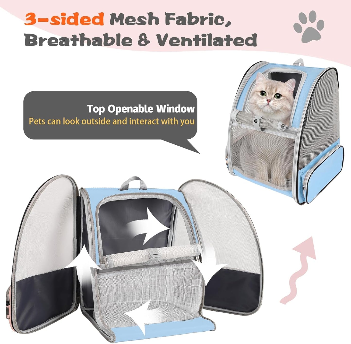 Cat Backpack Carrier,Pet Carrier Airline Approved for Small Dog Cat Puppy Kitten Bunny,Ventilated Mesh Design Animal Backpack for Hiking Camping Travel Bag (Black)