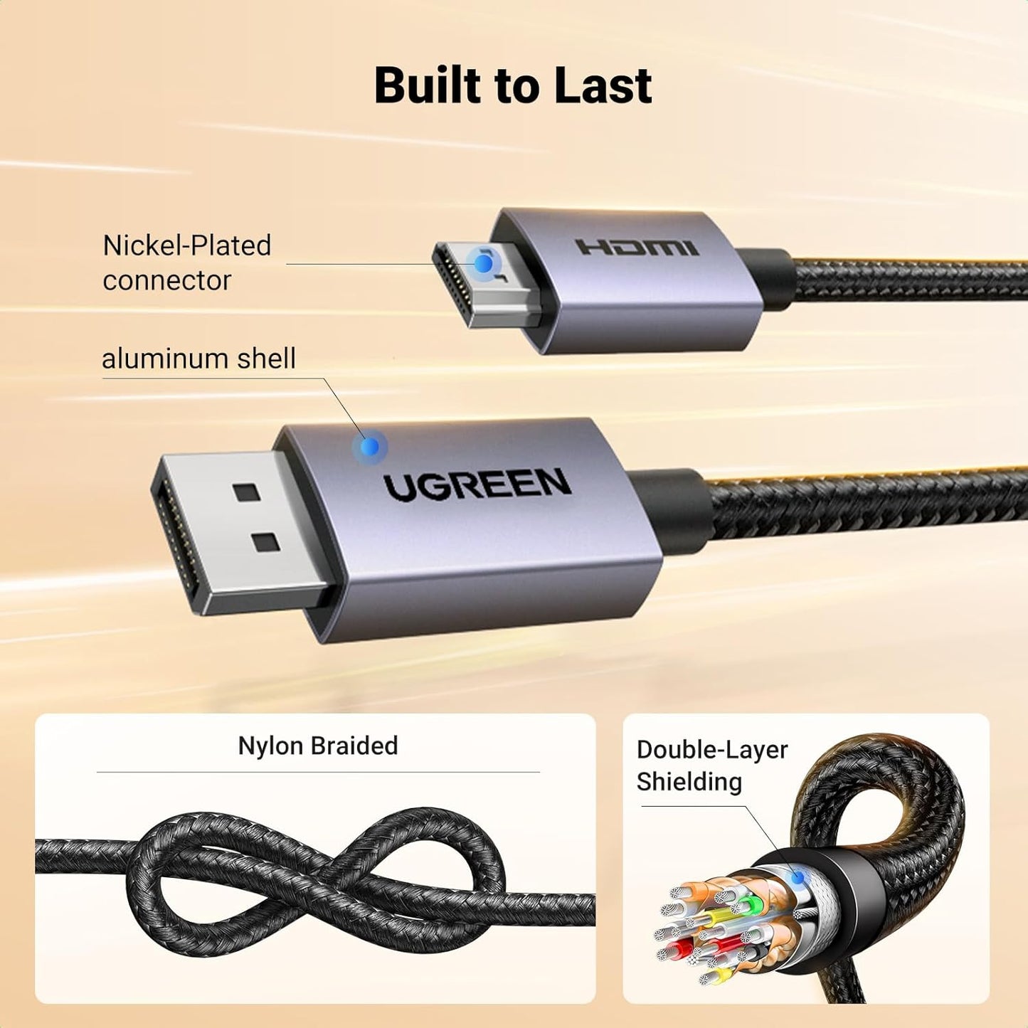 UGREEN 4K DisplayPort to HDMI Cable 1080P@120Hz, DP 1.2 Cord Alu Braided Unidirectional Compatible with Monitor, Desktop, HDTV, Laptop, AMD, NVIDIA, 6FT