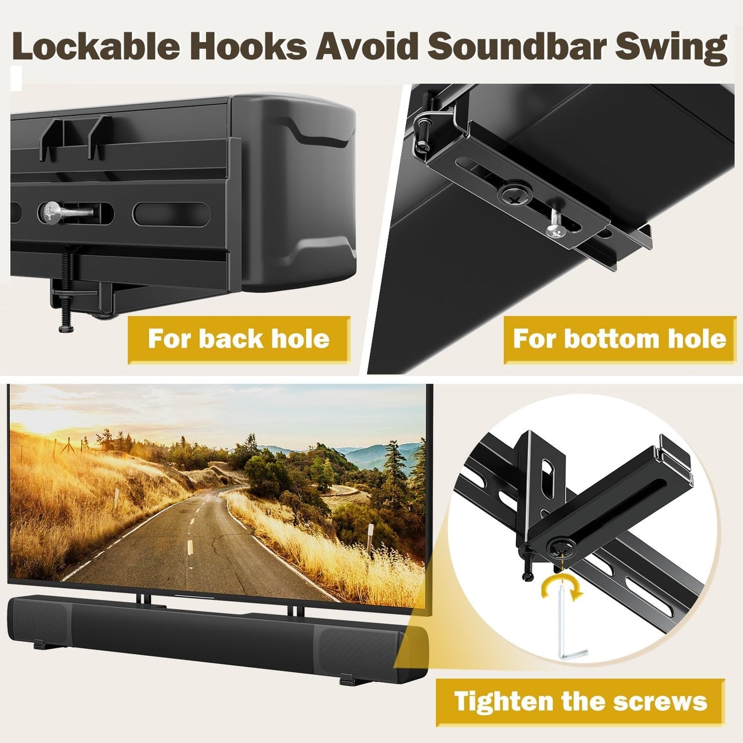 Mounting Dream Universal Sound bar Wall Mount, Soundbar Mounting Bracket Fits Most Samsung, Sonos, Bose, Vizio, Yamaha Soundbar with Holes/Without Holes, up to 20 lbs, Safe and Easy to Install MD5425